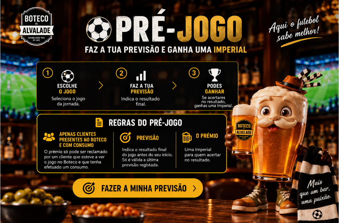 Regras do Pré-Jogo do Boteco de Alvalade — clique para fazer a previsão